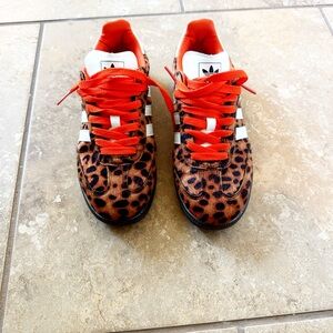 adidas Leopard-Print Sneakers with Bright Red Accents